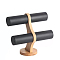 PU Leather 2 T Bar Bracelet Display Stands, with Wood Base, for Bracelet Organizer Holder, Black, 230x230mm