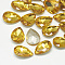 Pointed Back Glass Rhinestone Cabochons, Back Plated, Faceted, teardrop, Topaz, 14x10x4.5mm