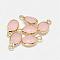 Oval Faceted Golden Tone Brass Glass Charms, Pink, 12x7x3.5mm, Hole: 1mm