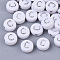 Plating Acrylic Beads, Silver Metal Enlaced, Horizontal Hole, Flat Round with Letter, White, Letter.D, 7x4mm, Hole: 1.2mm