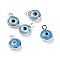 Handmade Evil Eye Lampwork Charms, with Brass Findings, Flat Round, Blue, Real Platinum Plated, 10x6.5x3mm, Hole: 1.5mm