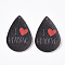 PU Leather Big Pendants, Single-Sided, teardrop, with Word I Love Peading, Black, 56x36.5x2mm, Hole: 1.2mm