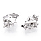 Rhodium Plated 925 Sterling Silver Micro Pave Clear Cubic Zirconia Star Charms for Half Drilled Beads, with S925 Stamp, Real Platinum Plated, 10.5x8x4mm, Hole: 2×4mm