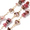 Handmade Brass Glass Square Link Chains, with Natural Rhodonite Chip Bead for Necklaces Bracelets Making, Long-Lasting Plated, Soldered, with Spool, Golden, 20x4~6.5x3~5mm, about 16.40 Feet(5m)/Roll