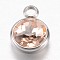 304 Stainless Steel Glass Rhinestone Charms, Faceted, Flat Round, Blanched Almond, 14x10x7mm, Hole: 2.5mm