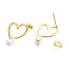 Brass Open Heart Stud Earrings with ABS Plastic Pearl for Women EJEW-N011-54LG-3