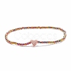 Glass Round Beaded Stretch Bracelet with Brass Heart for Women BJEW-JB08090-4