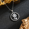 Brass Pave Clear Cubic Zirconia Ring with Flower Pendant 201 Stainless Steel Cable Chain Necklaces for Women WGD11B6-02-1