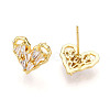 Cubic Zirconia Heart Stud Earrings EJEW-G353-03G-2