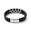 Leather Braided Triple Loops Multi-strand Bracelet with 304 Stainless Steel Magnetic Clasp for Men Women BJEW-C021-20-2