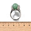 Natural Green Aventurine Wings Adjustable Rings RJEW-K241-04AS-12-5