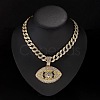 Zinc Alloy Full Crystal Rhinestone with Enamel Black Evil Eye Pendant Cuban Link Chain Necklaces for Men FS-WG3C954-01-1