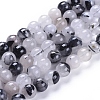 Natural Tourmalinated Quartz/Black Rutilated Quartz Beads Strands G-E558-04-8mm-1