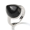 Natural Obsidian Teardrop Adjustable Rings RJEW-K371-08S-08-2