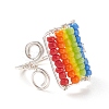 Glass Bead Braided Rectangle Open Cuff Ring RJEW-JR00489-5
