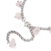 304 Stainless Steel Natural Rose Quartz Chips Charm Bracelets BJEW-JB12376-03-4