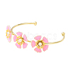 Alloy Flower with Imitation Pearl Beaded Open Cuff Bangle for Women BJEW-D054-02G-01-3