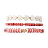 3Pcs 3 Style Polymer Clay Heishi & Natural Shell Heart & Seed Beaded Stretch Bracelets Set for Valentine's Day BJEW-TA00290-1