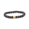 2Pcs 2 Style Natural Lava Rock(Dyed) Round Beaded Stretch Bracelets Set with Column Synthetic Hematite BJEW-JB07578-6
