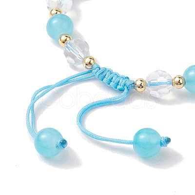Flower Glass & Acrylic Braided Bead Adjustable Bracelets for Women BJEW-JB10446-01-1