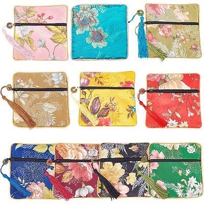 10Pcs 10 Colors Retro Square Cloth Zipper Pouches ABAG-PH0001-31-1