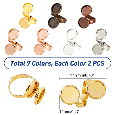 PandaHall Elite 14Pcs 7 Colors Brass Cuff Ring Components FIND-PH0004-83-1