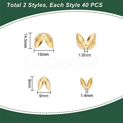 80Pcs 2 Style 304 Stainless Steel Bead Caps STAS-UN0046-20G-1