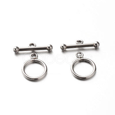 Non-Tarnish 201 Stainless Steel Ring Toggle Clasps X-STAS-E088-24-1