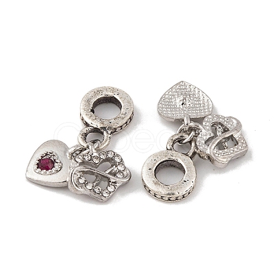 Rack Plating Alloy Crystal & Siam Rhinestone European Dangle Charms FIND-C055-20P-1
