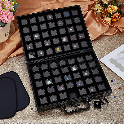 70-Slot Rectangle Aluminium Alloy Covered with Velvet Jewelry Organizer Handled Display Cases CON-WH0089-193A-1