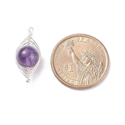 Natural Stone Copper Wire Wrapped Connector Charms X-PALLOY-JF01377-01-1