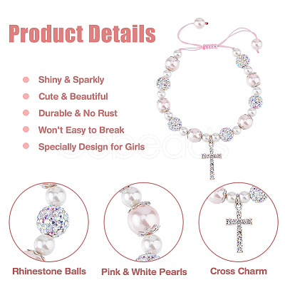 FIBLOOM 2Pcs 2 Style Cross fleury Charm Bracelets Set BJEW-FI0001-80-1