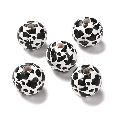 Printed Wood European Beads WOOD-F011-06-1