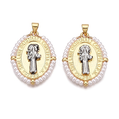 Brass with ABS Imitation Pearl Pendants KK-T070-16G-04-1