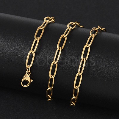 Ion Plating(IP) 304 Stainless Steel Paperclip Chain Necklace for Women X-NJEW-C011-03G-1