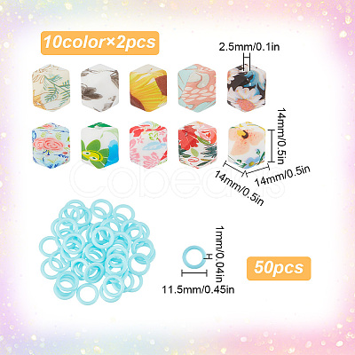 20Pcs 10 Colors Cornerless Cube Flower Printed Silicone Knitting Needle Stoppers DIY-GO0001-90-1