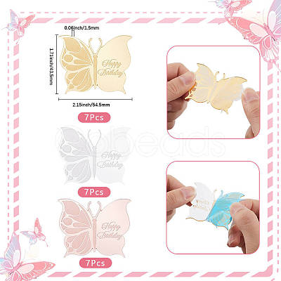 21Pcs 3 Colors Birthday Theme Mirror Effect Acrylic Birthday Cupcake Insert Card Decoration AJEW-SP0001-72B-1