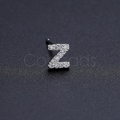 Platinum Brass Micro Pave Cubic Zirconia Stud Earrings XI6969-26-1