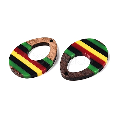 Jamaican Colour Epoxy Resin & Walnut Wood Pendants RESI-N039-122P-1