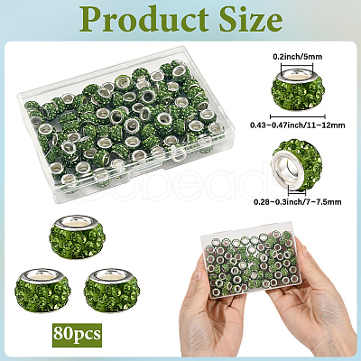 80Pcs Polymer Clay Rhinestone European Large Hole Beads with Silver Color Plated Brass Cores FPDL-LT0001-02B-1