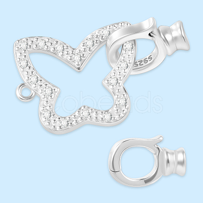 2Pcs 925 Sterling Silver Micro Pave Clear Cubic Zirconia Fold Over Clasps STER-BBC0008-47-1