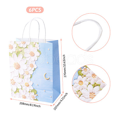 6Pcs 3D Flower Printed Paper Gift Bags ABAG-TADJ0001-05-1