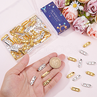 100Pcs 2 Colors Brass Crystal Rhinestone Spacer Bars ALRI-SC0001-61A-1