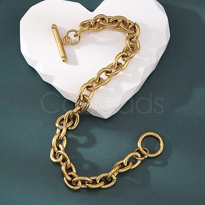 PVD Vacuum Plating 304 Stainless Steel Cable Chain Bracelets BJEW-G618-04G-1