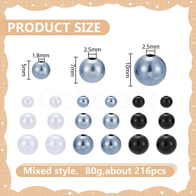 215Pcs 80G ABS Plastic Imitation Pearl Beads KY-HY0001-19A-1