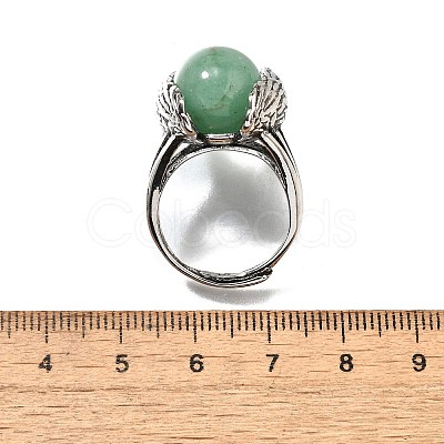 Natural Green Aventurine Wings Adjustable Rings RJEW-K241-04AS-12-1