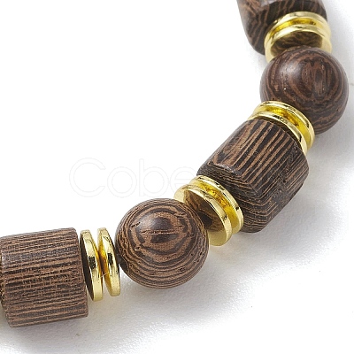 Natural Wenge Wood & Non-magnetic Synthetic Hematite Beads Stretch Bracelets for Women Men BJEW-JB13386-1