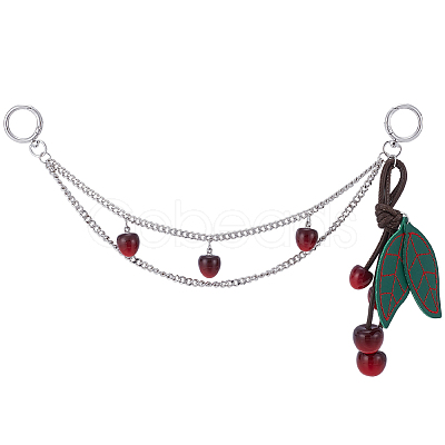 1Pc Zinc Alloy with Resin and PU Leather Dark Red Cherry Purse Decorative Chains AJEW-SC0002-99C-1