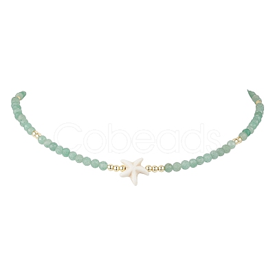 Summer Beach Natural Green Aventurine Round Beaded Necklaces NJEW-JN05262-05-1