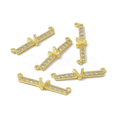 Rack Plating Brass Micro Pave Clear Cubic Zirconia Connector Charms KK-C007-37G-V-1
